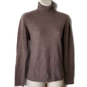 NWOT Magaschoni Cashmere Slim-Fit Turtleneck Sweater S Rolled Hem Brown Heather